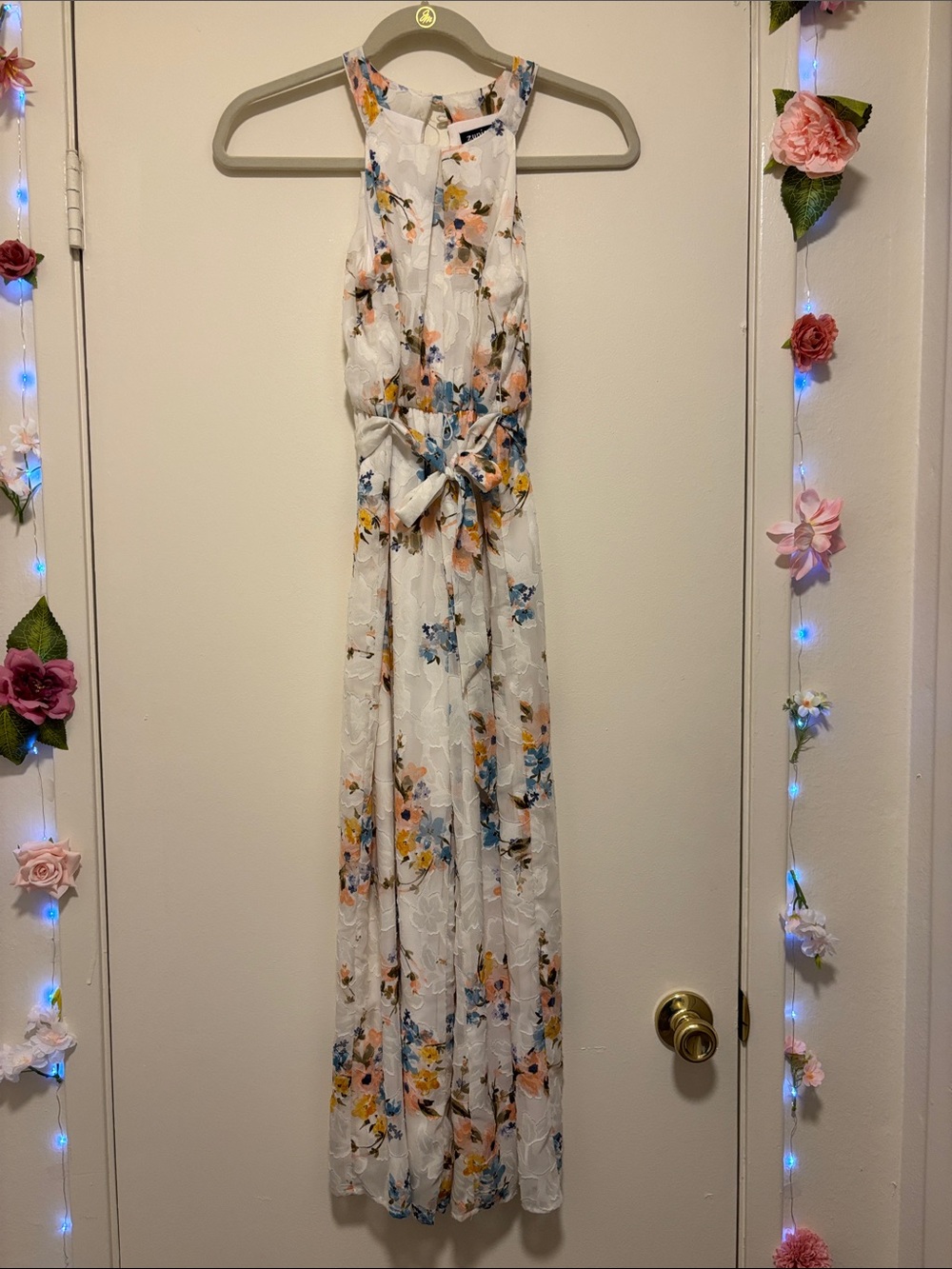 Zunie Floral Maxi Dress - White, Blue, Yellow
